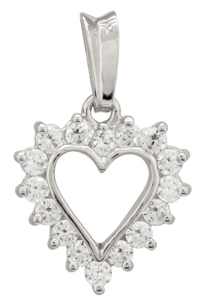 Pendentif Coeur or blanc et oxydes de zirconium