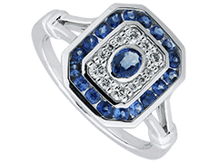 Bague or blanc et saphir bleu