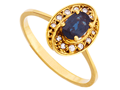 Bague or jaune, saphir et diamants