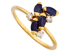 Bague or jaune, saphirs et diamants