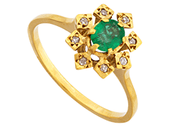 Bague or jaune, meraude et diamants