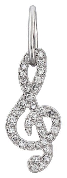 Pendentif or blanc et diamants Clef de Sol