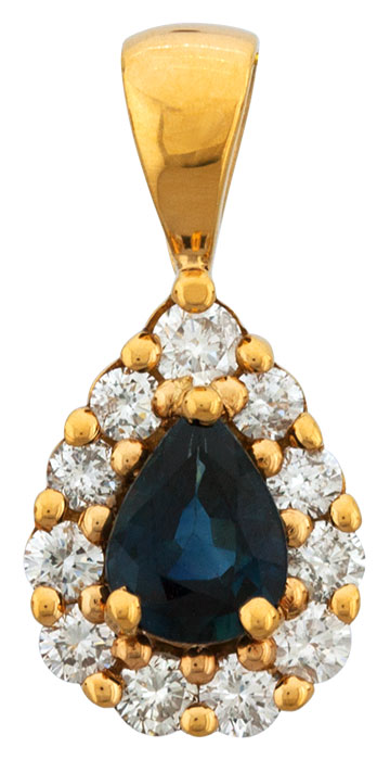 Pendentif or jaune, saphir et diamants