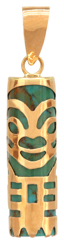 Pendentif Tiki or jaune et turquoise