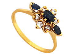 Bague or jaune, saphirs et diamants