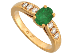 Bague or jaune, meraude et diamants