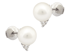 Boucles doreille or blanc, perle et diamants