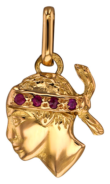 Pendentif or jaune et rubis Tte de Maure