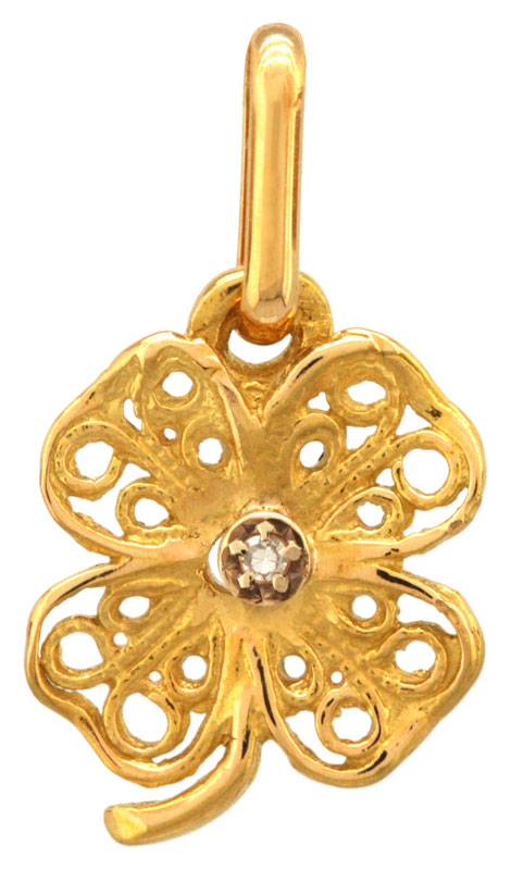 Pendentif Trfle or jaune et diamant