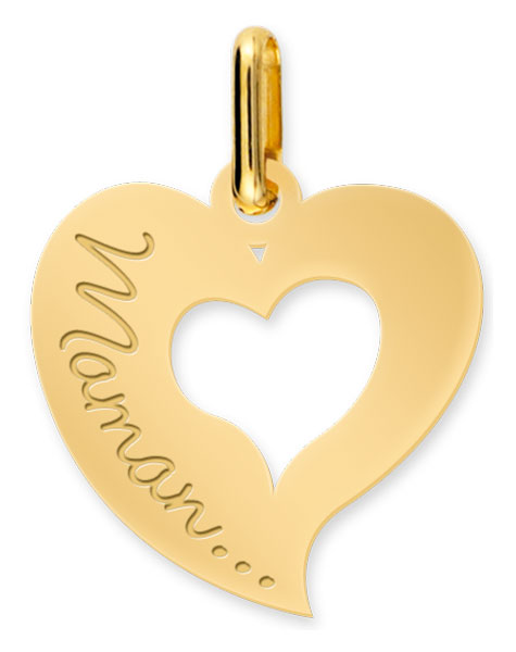 Pendentif or jaune 9K Coeur Maman