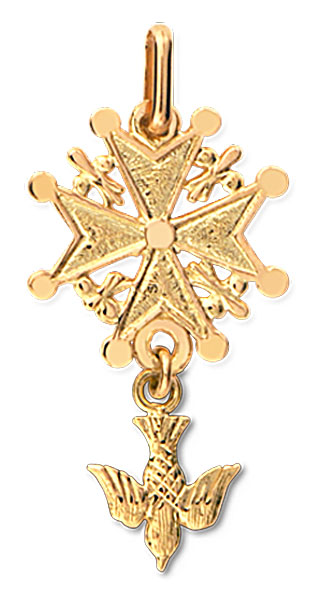 Pendentif or jaune 9K Croix Huguenote