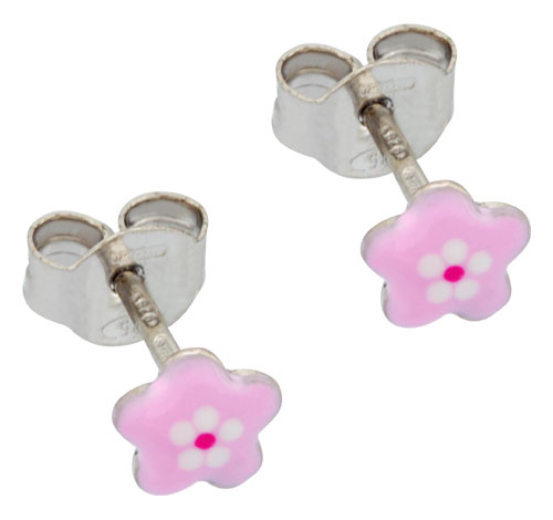 Boucles doreille Fleur argent et laque