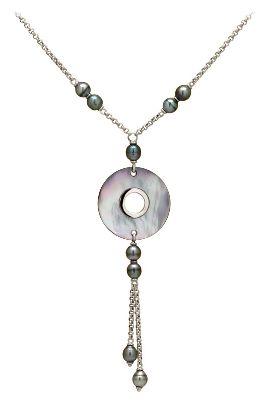 Collier argent, nacre et perles de Tahiti