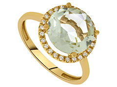 Bague or jaune et amthyste verte