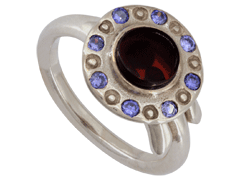 Bague argent, ambre et amthystes