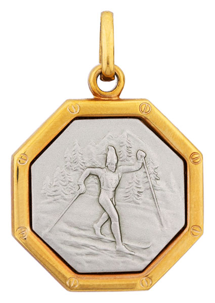 Pendentif plaqu or Skieur