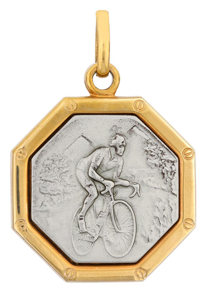 Pendentif plaqu or Cycliste