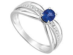 Bague or blanc et saphir bleu