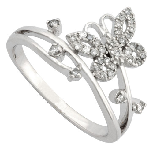 Bague Papillon or blanc et diamants