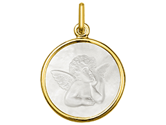 Pendentif or jaune et nacre Ange