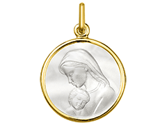 Pendentif or jaune et nacre Vierge