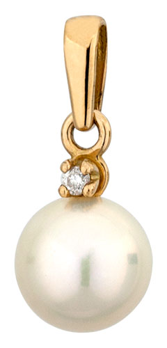 Pendentif or jaune, perle et diamant