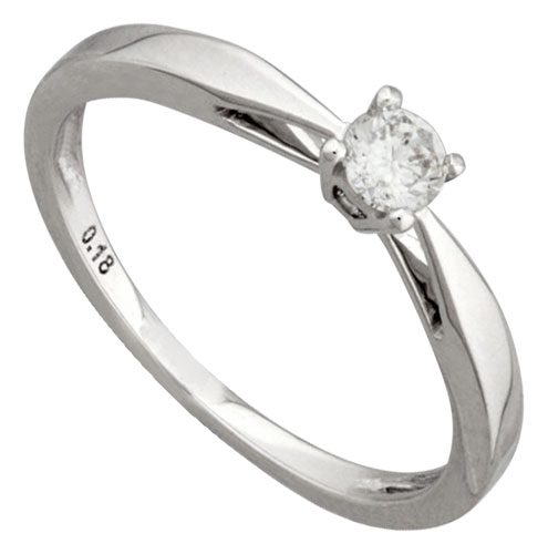 Solitaire or blanc et diamant 0.18 ct